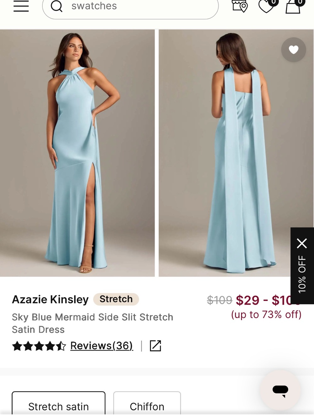 Azazie Sky Blue Stretch Satin Halter Mermaid Gown